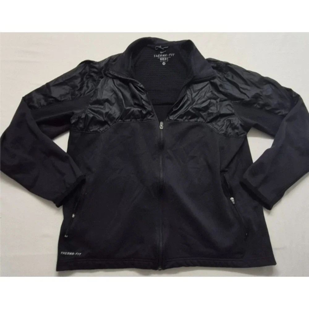 Nike Therma-Fit women's black full zip athletic jacket LG pockets/fleece‎